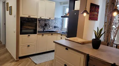a kitchen with white cabinets and a black appliance at casa vacanza vaticano in Rome