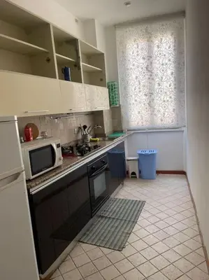 a kitchen with a sink and a microwave at Nice flat in Furio Camillo in Rome