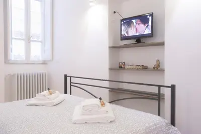 a bedroom with a bed and a tv on a wall at Casa Magiuli' Navona in Rome
