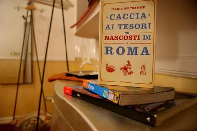 a stack of books sitting on top of a table at Aldebaran in Rome