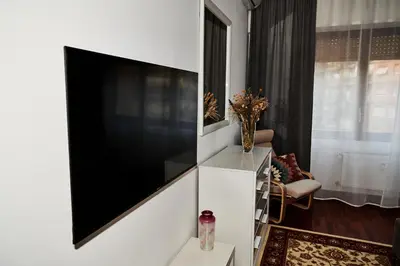 a living room with a large flat screen tv on a wall at Vatican luxury - private parking free - meospiti luxury in Rome