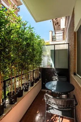 a balcony with a table and chairs and potted plants at Maison Ammiragli Vatican Rooms in Rome