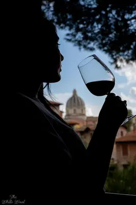 a woman is holding a glass of wine at The Little Big House in Rome