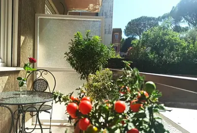 a balcony with a table and some plants and a window at Have a nice stay in Rome in Rome