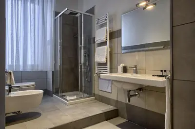 a bathroom with a sink and a shower and a toilet at Star Vatican Rooms in Rome