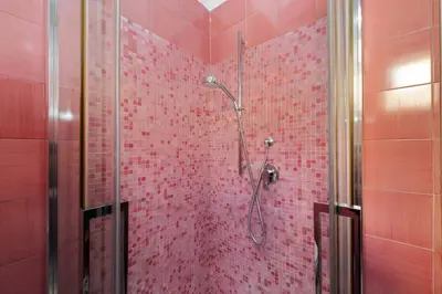 a bathroom with a shower with red tile at Rooftop SUITE - FORO ROMANO LUX in Rome