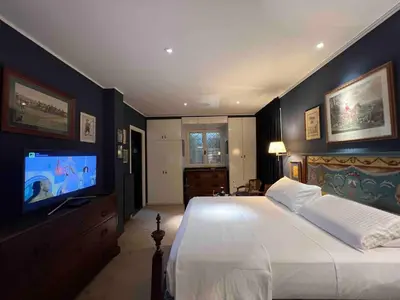 a bedroom with a large bed and a flat screen tv at CHALET MARMONT ROME in Rome