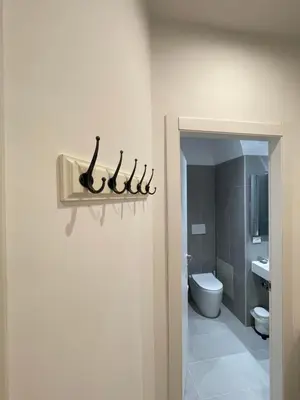 a bathroom with a toilet and a shelf with hoses at The Room 15 in Rome