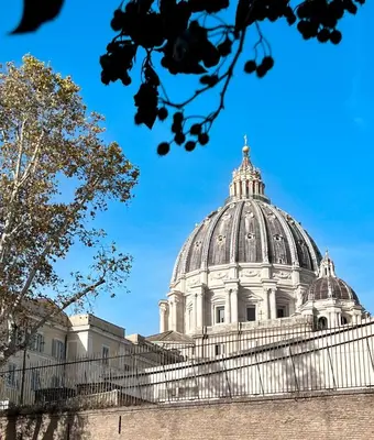 a dome of a building with a blue sky in the background at Living in Vatican City in Rome
