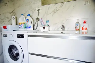 a laundry room with a sink and a washing machine at stazione trastevere\u516c\u5bd3 in Rome