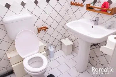 a bathroom with a toilet and a sink at Romatic in Rome