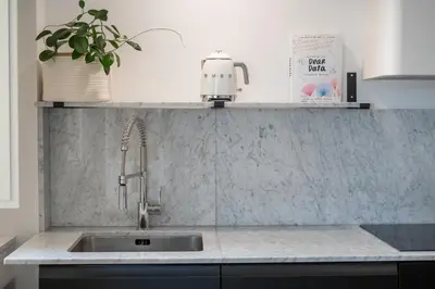 a kitchen counter with a sink and a potted plant at Casa Mirabella in Rome