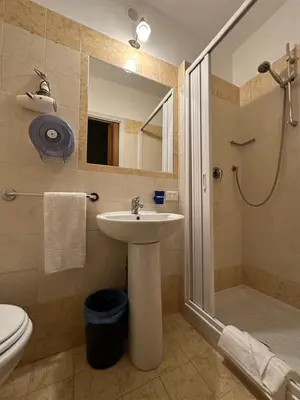 a bathroom with a sink and a shower and a toilet at Alloggio Turistico in Rome