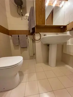 a bathroom with a toilet and a sink at Stanza Eur Tintoretto in Rome
