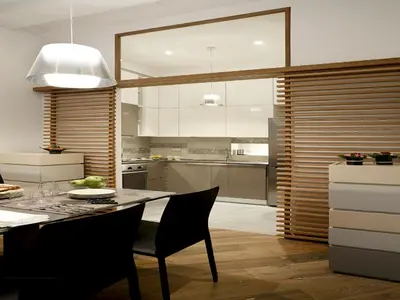 a kitchen with a table and chairs and a dining room at Antiche Residenze Romane Navona in Rome