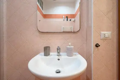 a bathroom with a white sink and a mirror at Appartamento Barsanti in Rome