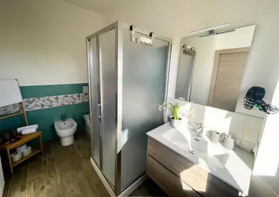a bathroom with a shower and a sink and a toilet at LE TRIPLETTE in Rome