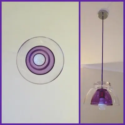 two pictures of aendant light and a glass orb at L'Appartamento Romano in Rome