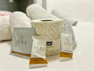 a group of three products sitting on a counter at Roma Apartment holiday in Rome