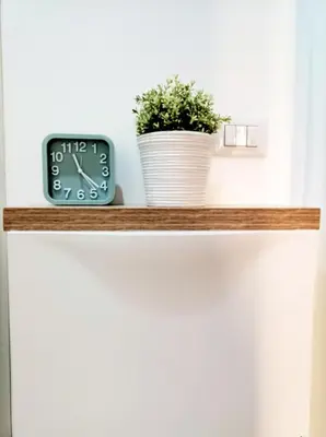 a clock and a potted plant on a shelf at Mamomi HOUSE in Rome
