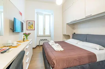 a bedroom with a large bed and a desk at ANDENIS TIBER HOUSE in Rome