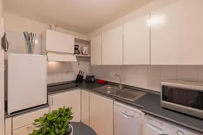 a kitchen with white cabinets and a sink and a microwave at Parlamento Luxury Apartment in Rome