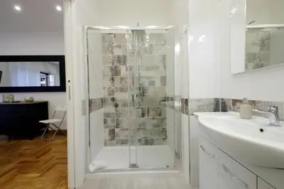 a bathroom with a shower and a sink at Lovely apartment with terrace near the Vatican in Rome