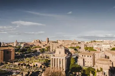 a view of a city with buildings and cars at Seminterrato al Pıgneto metro C in Rome