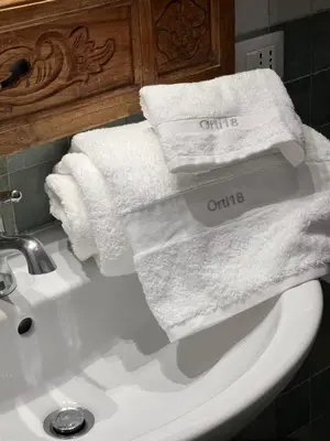 two towels are sitting on top of a bathroom sink at Orti18 - Ponte Milvio in Rome