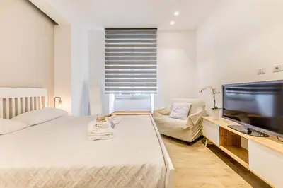 a bedroom with a bed and a flat screen tv at Principe Umberto Suite - Stazione Termini in Rome