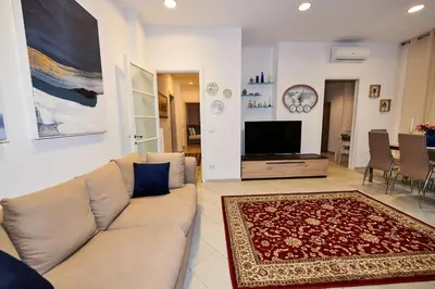 a living room with a couch and a flat screen tv at Terrace Penthouse - meospiti Penthouse in Rome