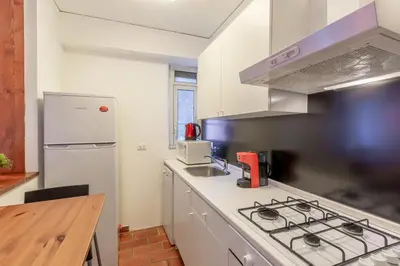 a kitchen with a stove and a refrigerator at Milvio Bridge - Olympic Stadium, Farnesina, A-C in Rome