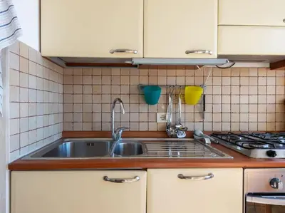a kitchen with a sink and a stove at Bright Panorama Apartment in Rome