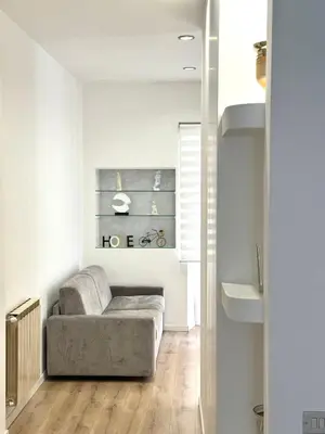 a living room with a couch and a sink at Maddalena Means Home in Rome