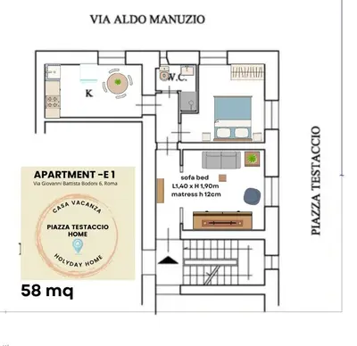 a floor plan of the vida alido marina at Piazza Testaccio Home apt E1- Luminoso con vista piazza Testaccio in Rome