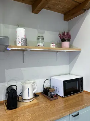 a microwave sitting on top of a kitchen counter at LOFT 125 passi dal Colosseo in Rome