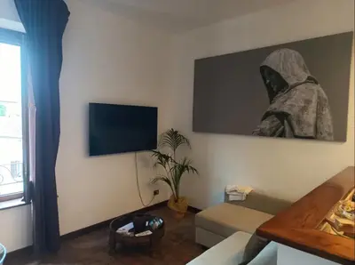 a living room with a couch and a flat screen tv at Attico Campo de Fiori Katia in Rome