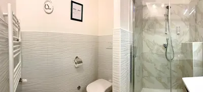 a bathroom with a shower and a toilet at Mate's Apartment in Rome