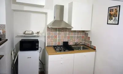 a small kitchen with a sink and a microwave at La maison de Rome Vatican Apart in Rome