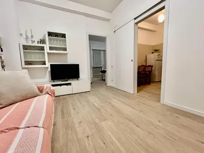 a living room with a couch and a flat screen tv at Domus Antonia in Rome