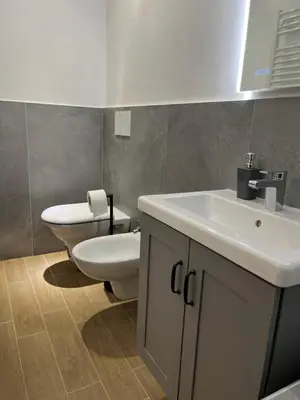 a bathroom with a white sink and a toilet at San Pietro love Apartament in Rome