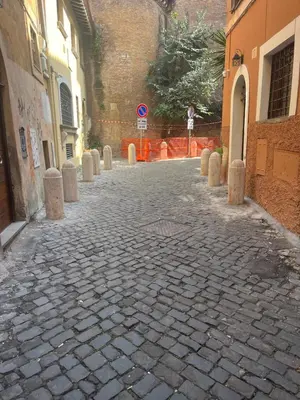 a cobblestone street in an alley between two buildings at Trastevere Heritage Suite in Rome