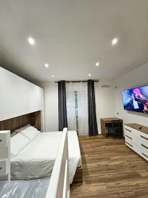 a bedroom with a bed and a flat screen tv at Ricettiva Cipro San Pietro e Musei Vaticani in Rome