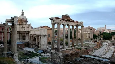 an aerial view of the ruins of the library at Sofia's Suites Guesthouse in Rome