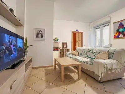 a living room with a couch and a flat screen tv at Spacious Apartment near St Peter's Church in Rome