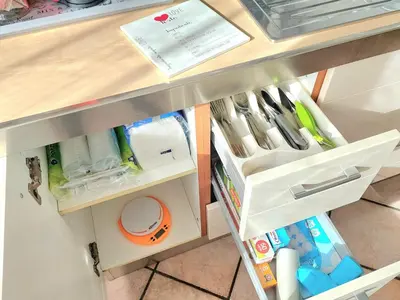 a kitchen drawer filled with lots of kitchen utensils at Pigneto Happy Stay in Rome