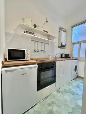 a white kitchen with a microwave and a dishwasher at Civitas Leonina Apartment in Rome