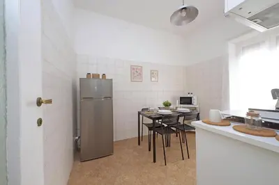 a kitchen with a refrigerator and a table with chairs at A Casa di Domenico in Rome