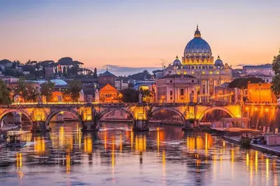 a view of a bridge over a river with a cathedral at Panoramic Flat Barberini in Rome