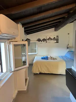 a bedroom with a bed and a tv in a room at Monolocale Trastevere locato per finalità turistiche in Rome